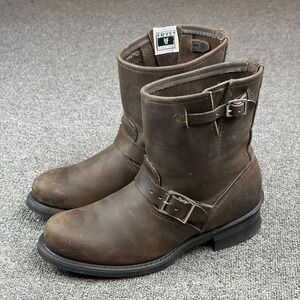 Frye 701 Engineer Boots Brown Leather Made USA Strap Buckle Short Women's Sz 9M